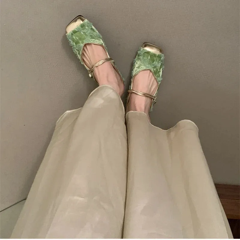 binfenxie Summer Women Mules Slippers Fashion Elegant Slip On Singbacks Slides Shoes Ladies Comfort Square Toe Flats Sandalias