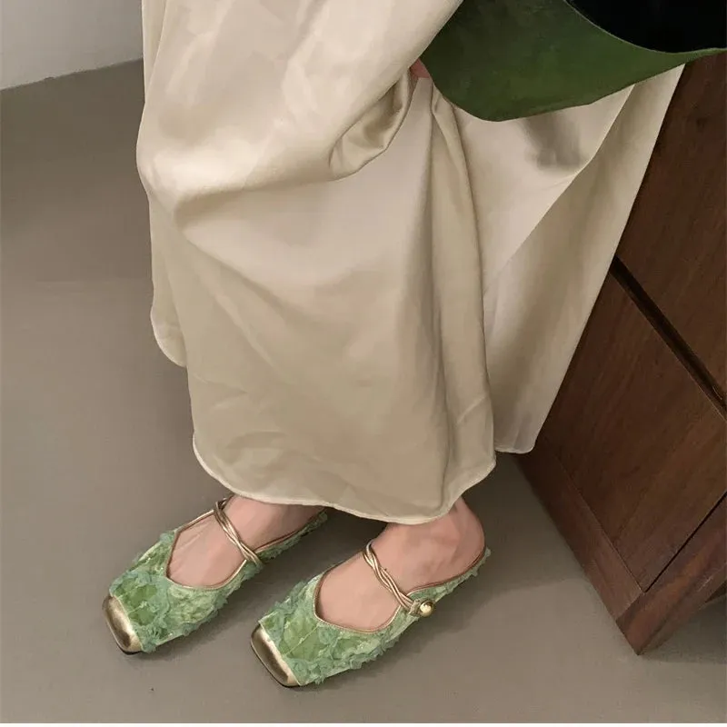 binfenxie Summer Women Mules Slippers Fashion Elegant Slip On Singbacks Slides Shoes Ladies Comfort Square Toe Flats Sandalias