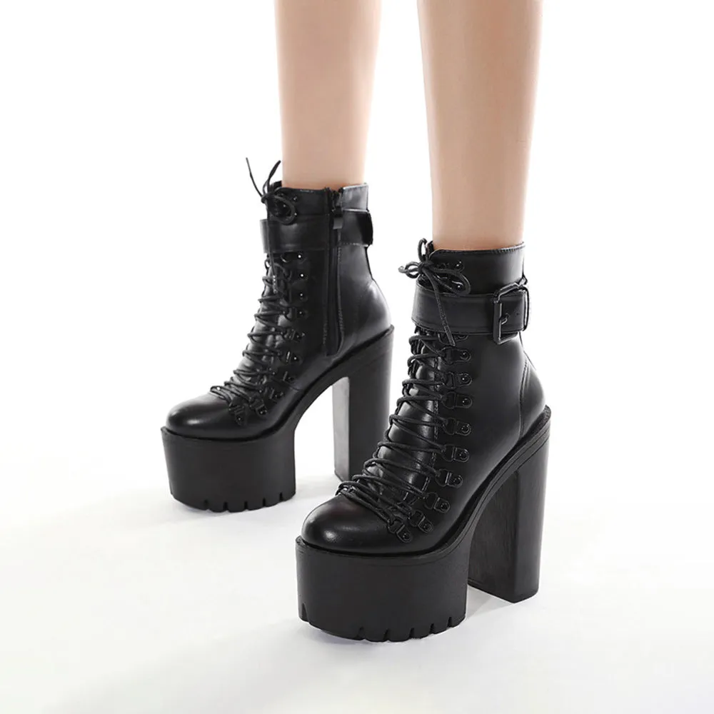 Black High Heel Platform Boots