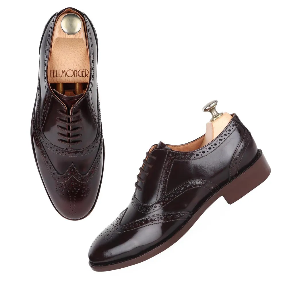 Brushed Burgundy Goodyear Welted Fiddle Back Oxfords