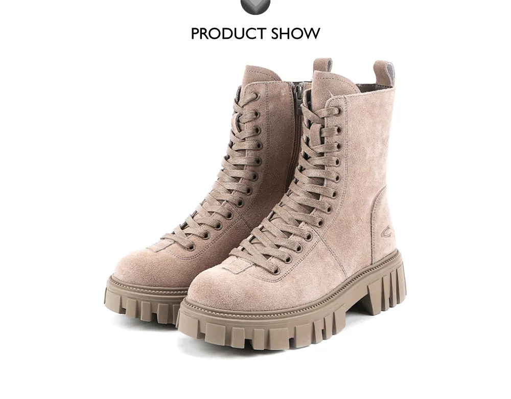 camel active Women Anna Platform Combat Boots -712404-SN01-63-TAUPE