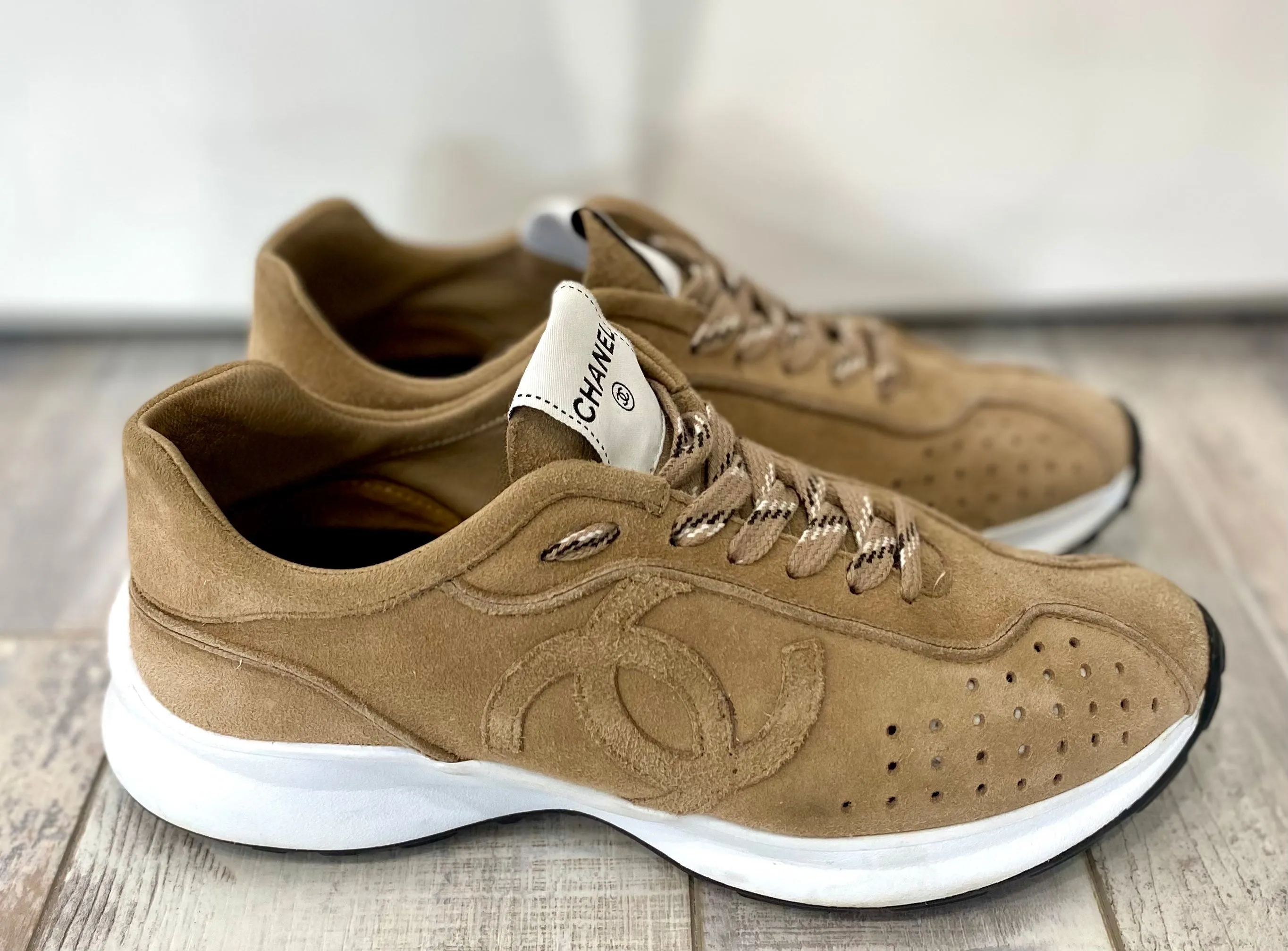 CHANEL SUEDE GOATSKIN CC SNEAKERS