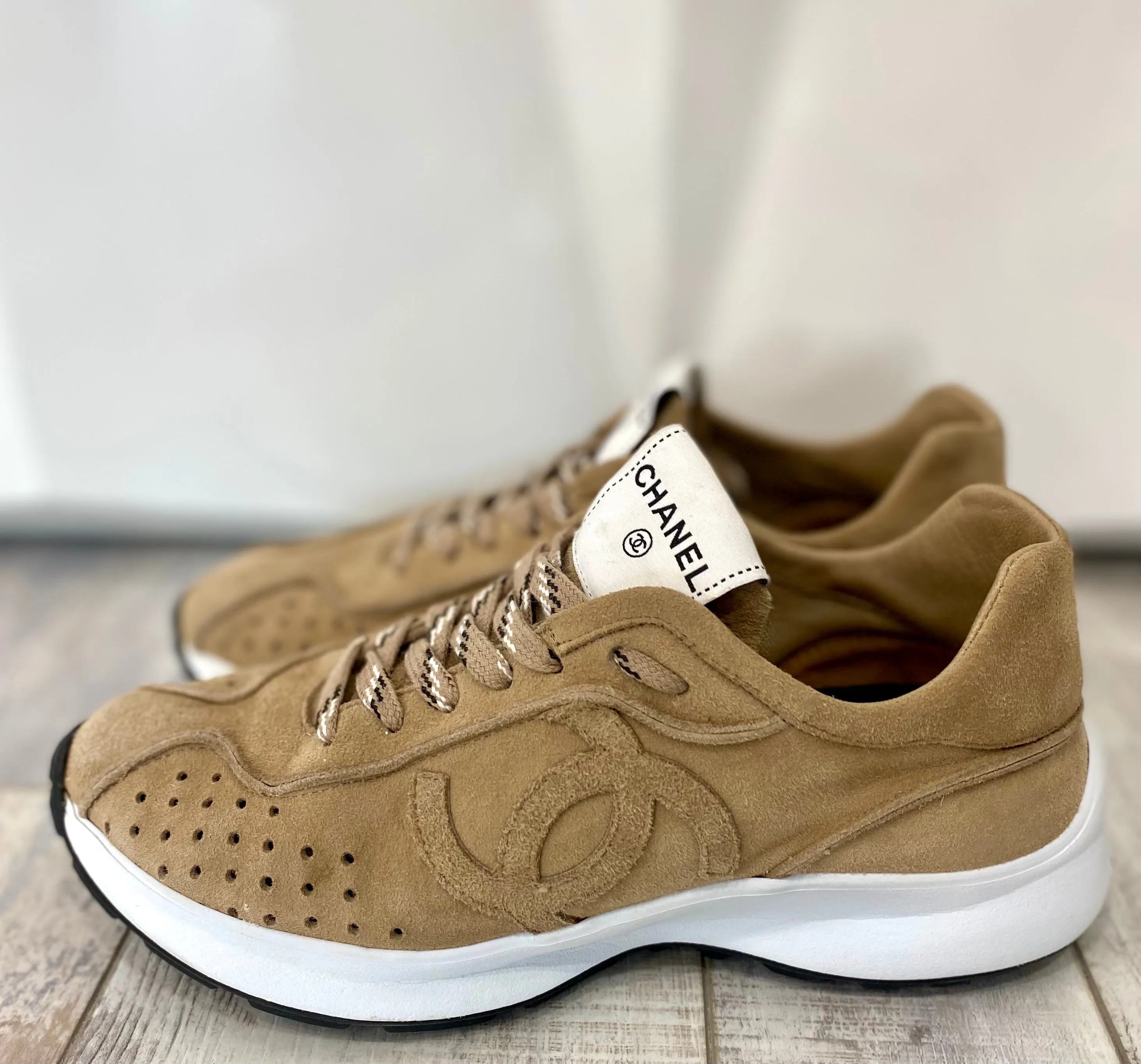 CHANEL SUEDE GOATSKIN CC SNEAKERS