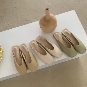 Elegant Leather Square Toe Slippers