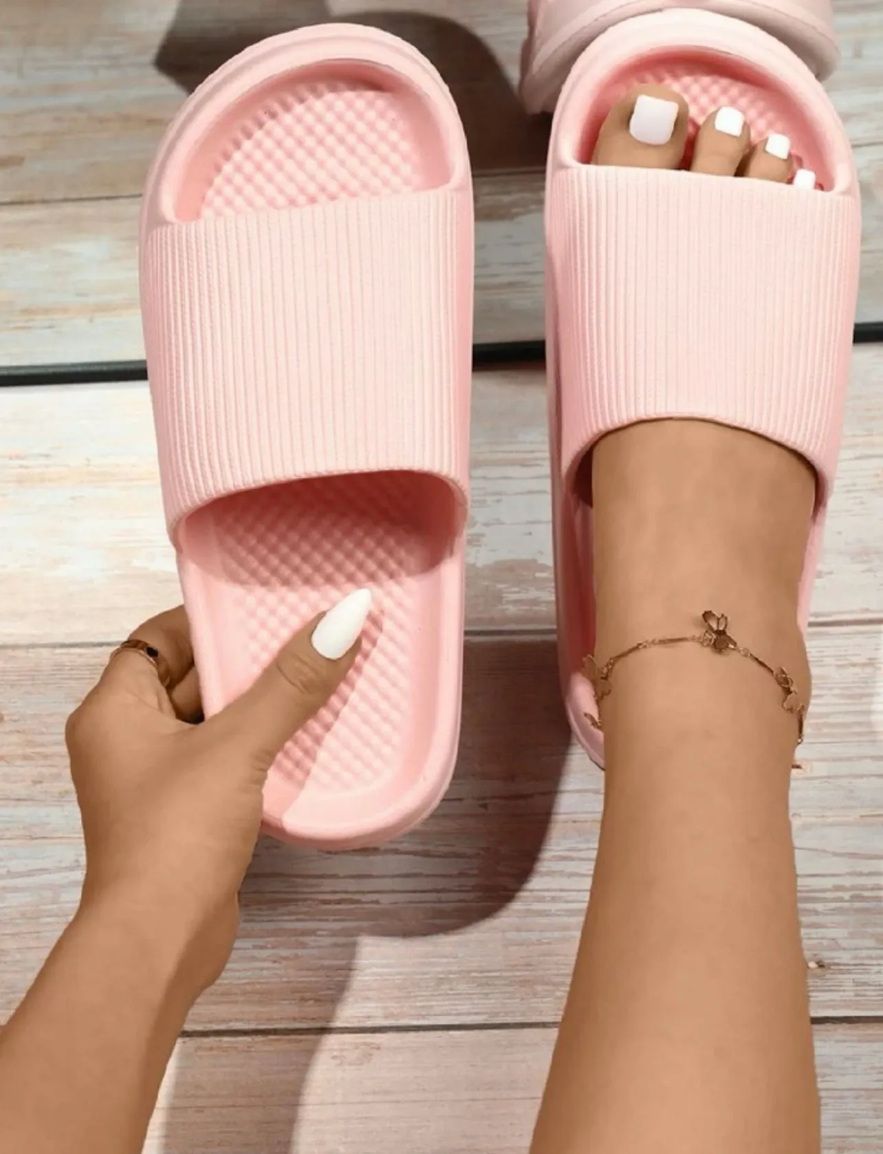 Minimalist Textured Open Toe Slides