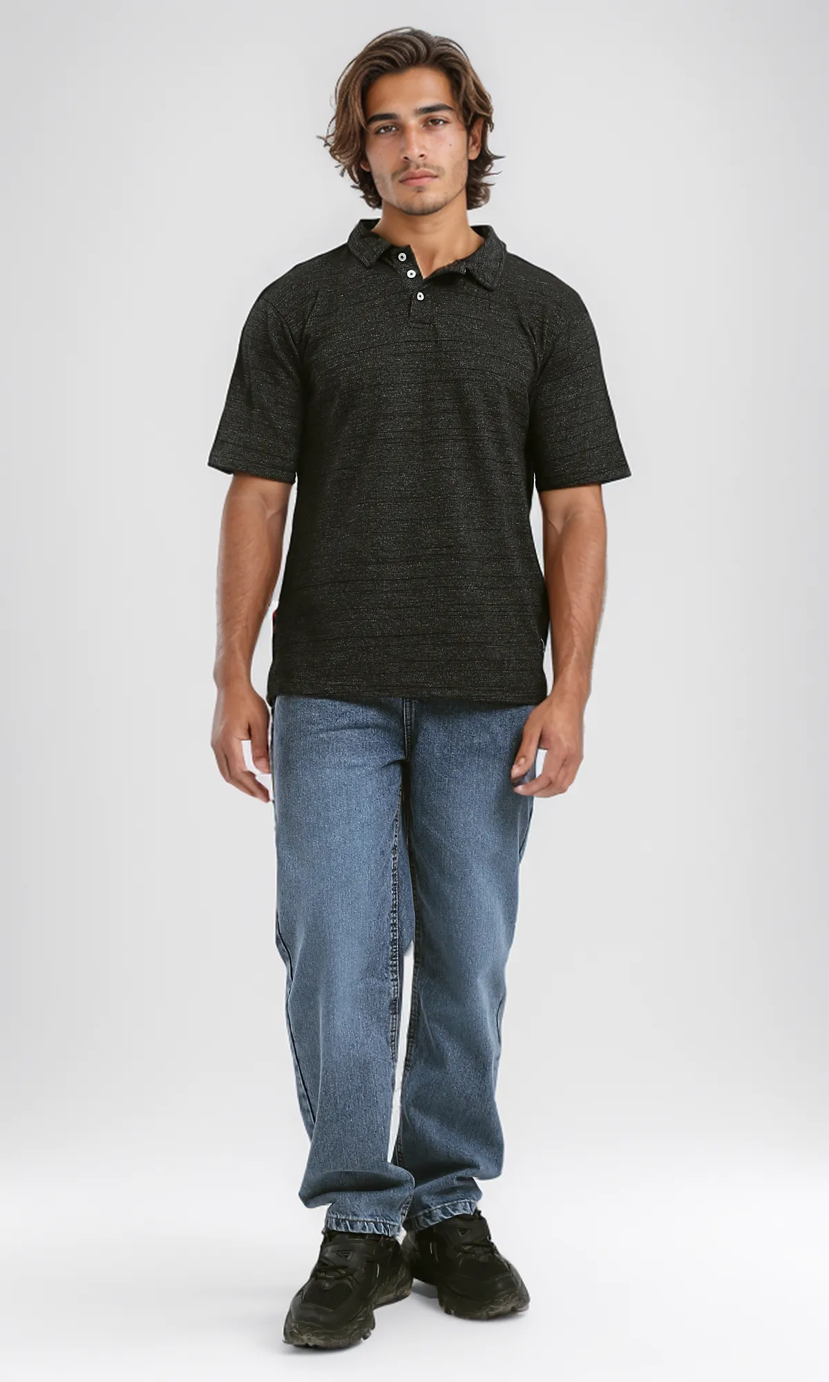 O188291 Short Sleeves Heather Black Polo Shirt