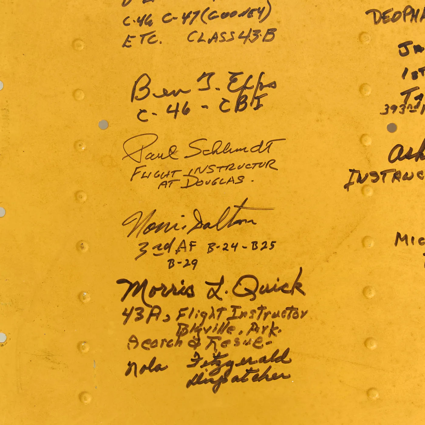 Original U.S. WWII Vultee BT-13 Valiant Trainer Aircraft Wing Panel Signed By Various Pilots and WWII Instructors