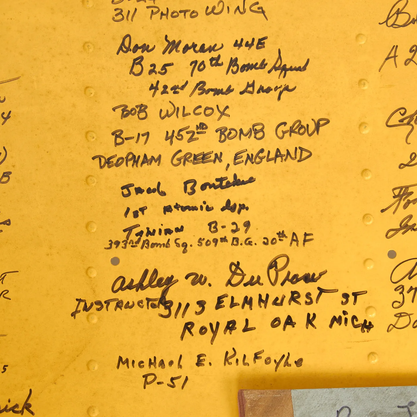 Original U.S. WWII Vultee BT-13 Valiant Trainer Aircraft Wing Panel Signed By Various Pilots and WWII Instructors