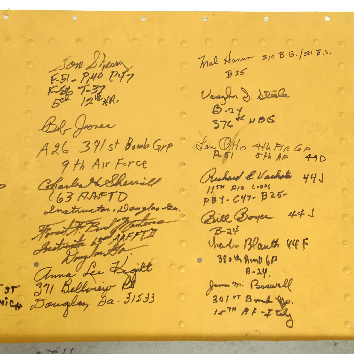 Original U.S. WWII Vultee BT-13 Valiant Trainer Aircraft Wing Panel Signed By Various Pilots and WWII Instructors