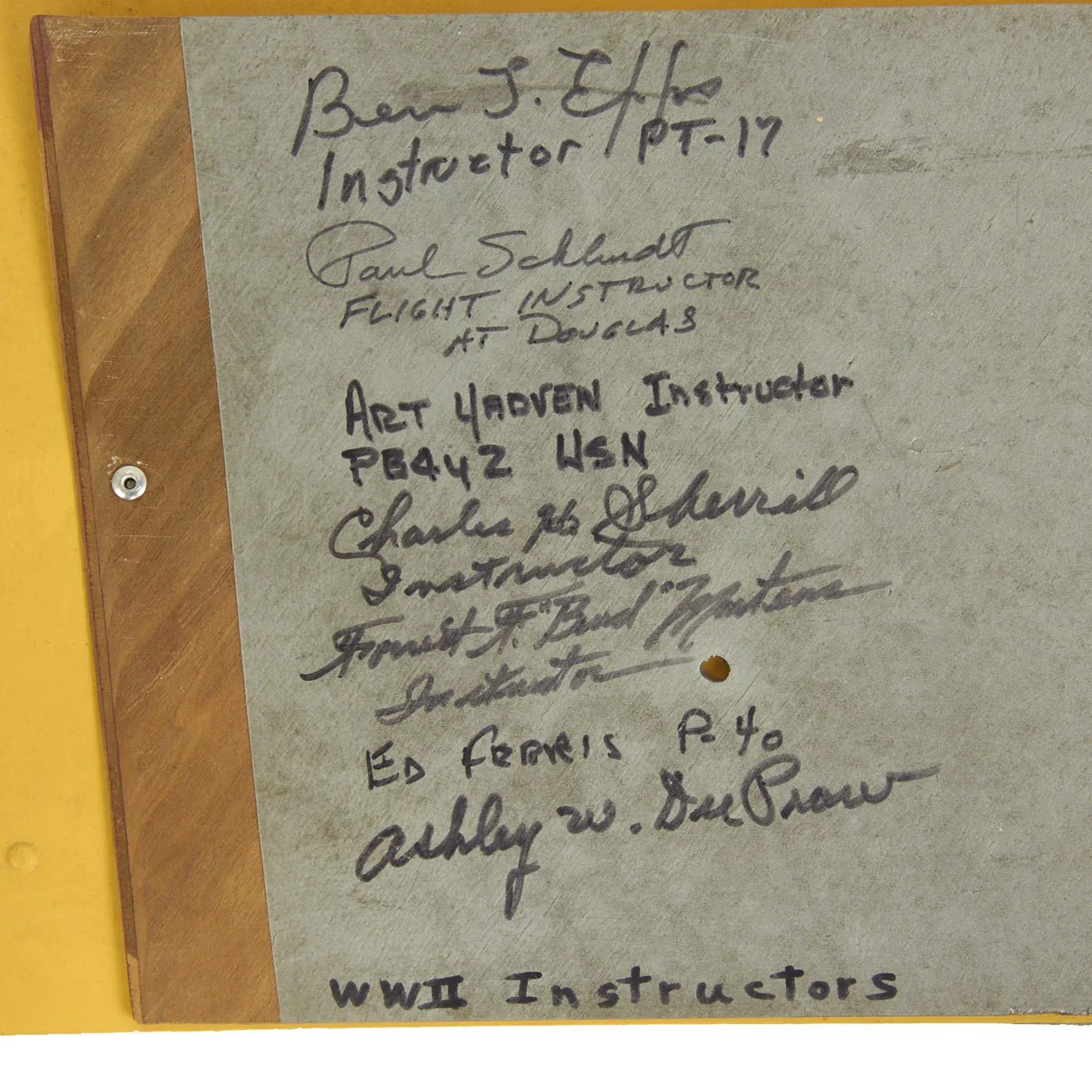 Original U.S. WWII Vultee BT-13 Valiant Trainer Aircraft Wing Panel Signed By Various Pilots and WWII Instructors