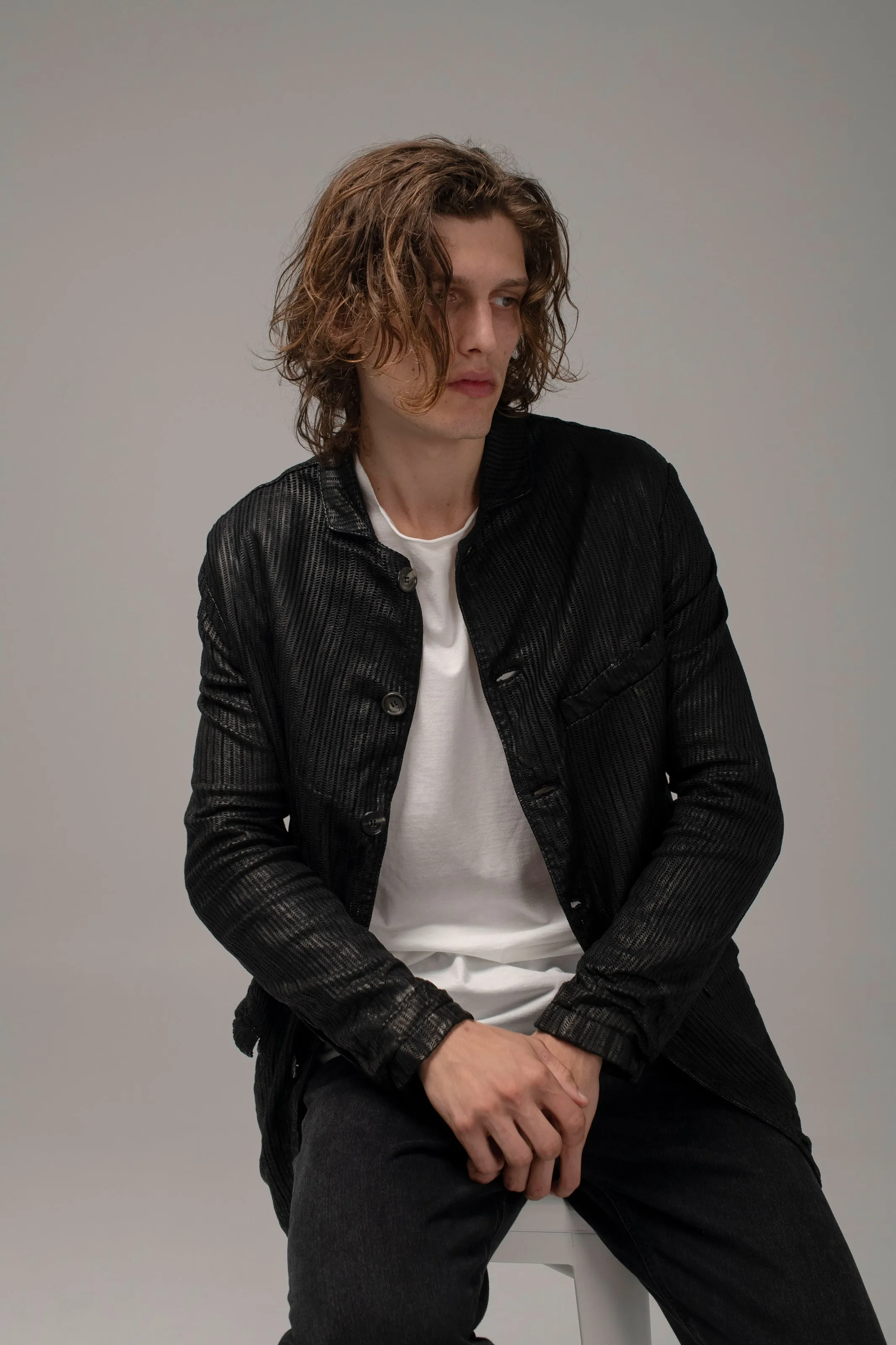 Perforated Leather Blazer Nero