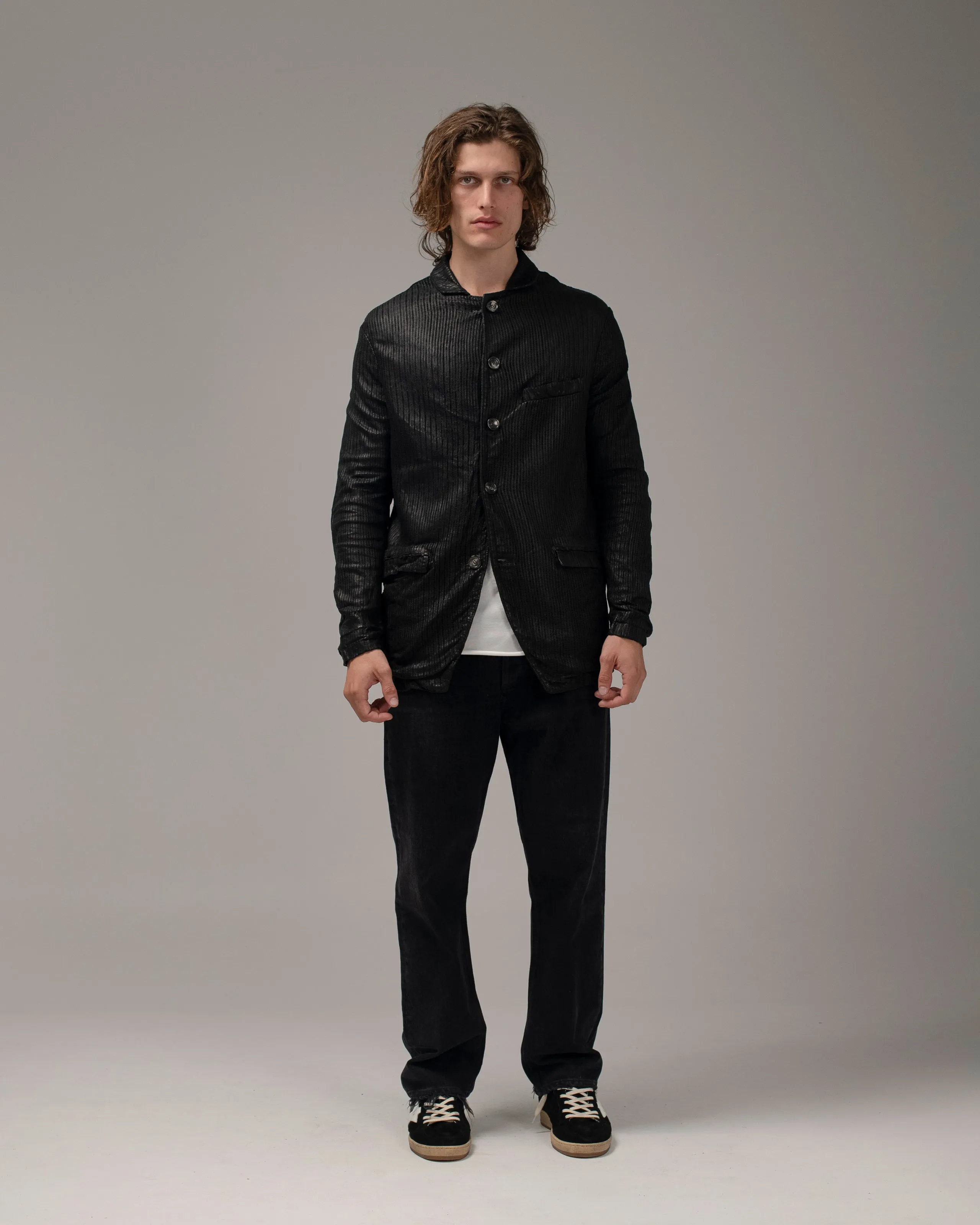 Perforated Leather Blazer Nero