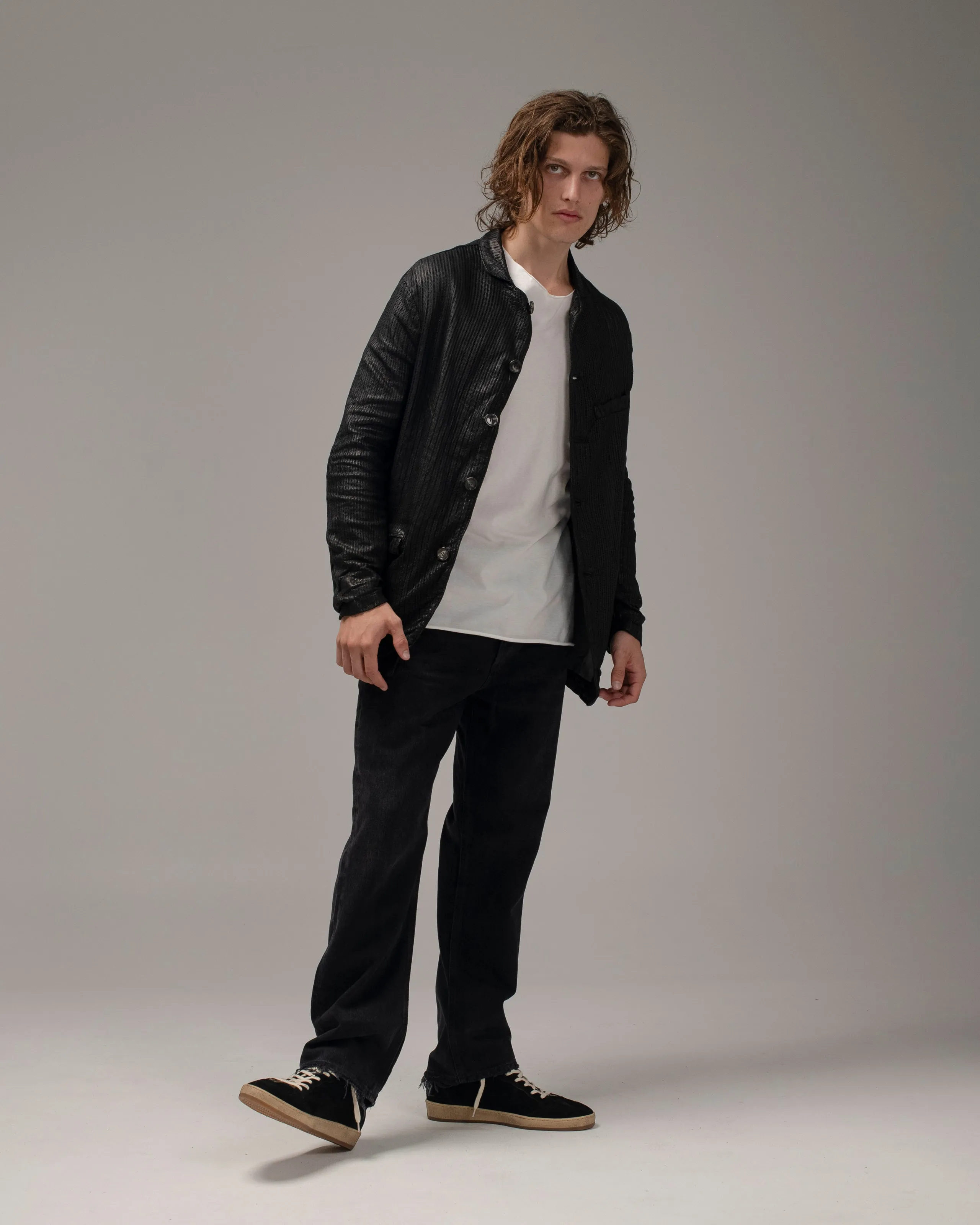 Perforated Leather Blazer Nero