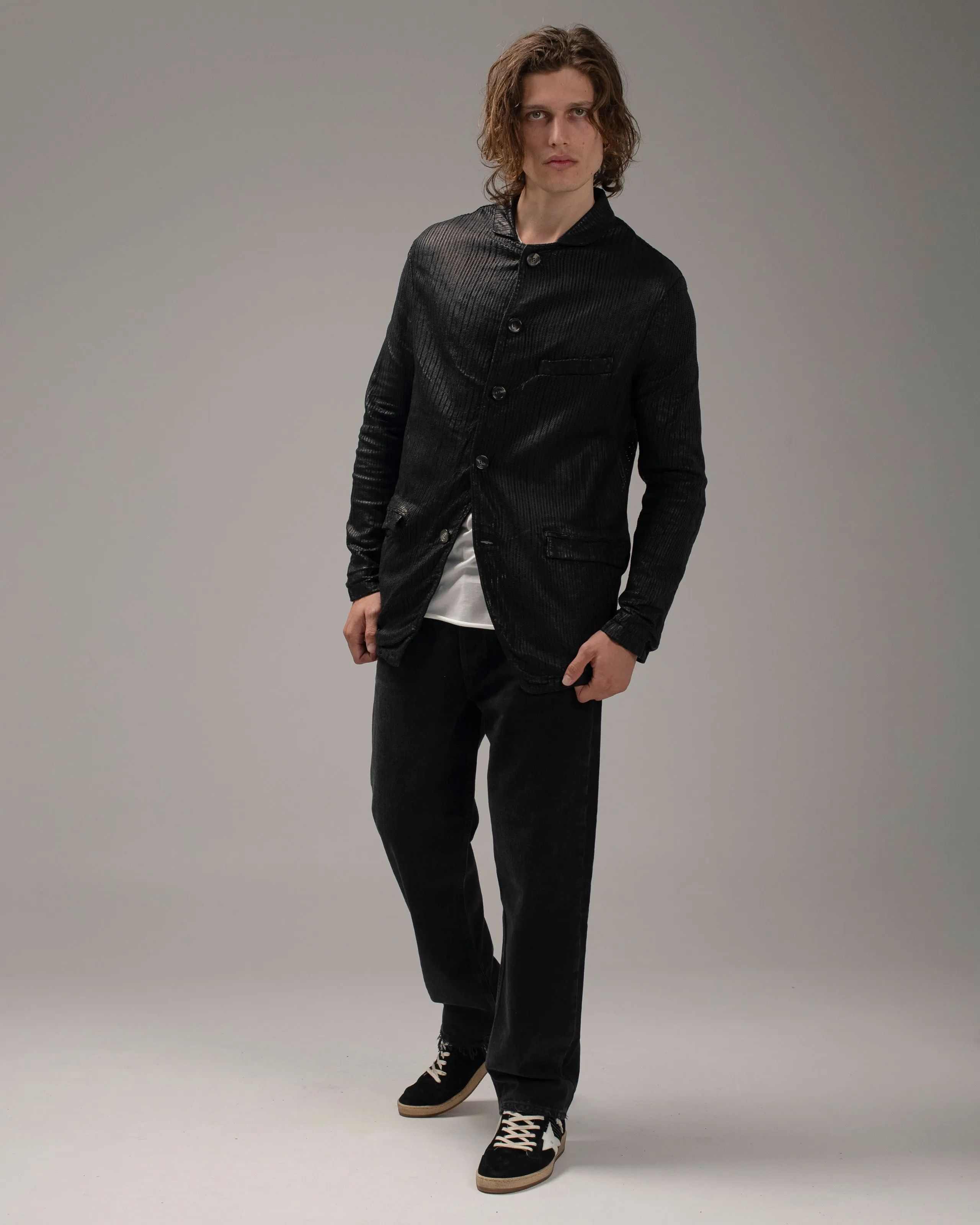 Perforated Leather Blazer Nero