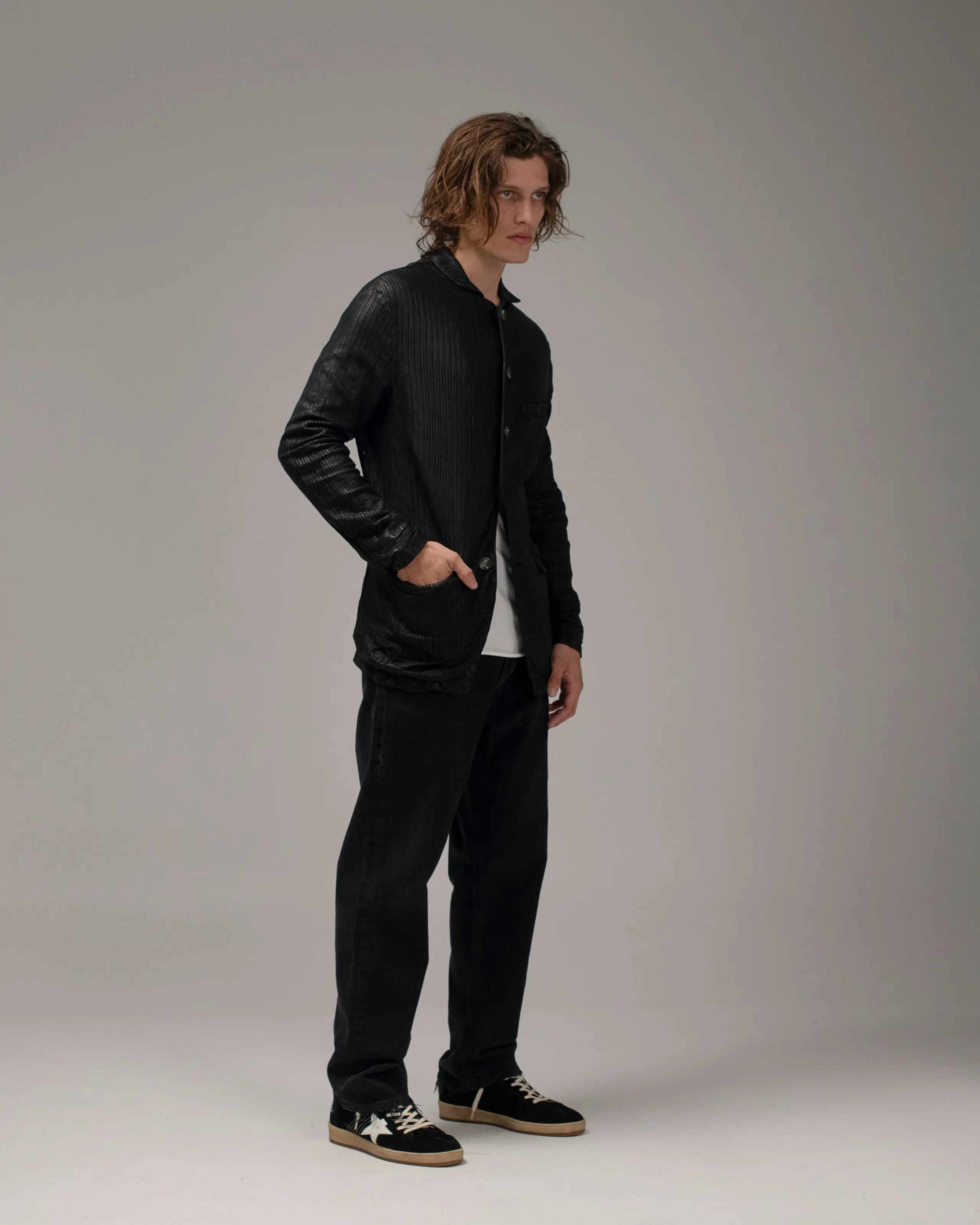 Perforated Leather Blazer Nero