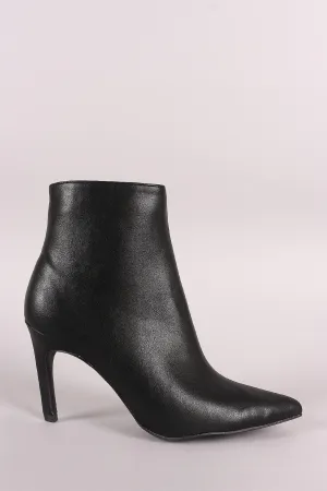 Qupid Vegan Leather Pointy Toe Kitten Heeled Booties