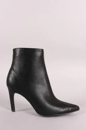 Qupid Vegan Leather Pointy Toe Kitten Heeled Booties