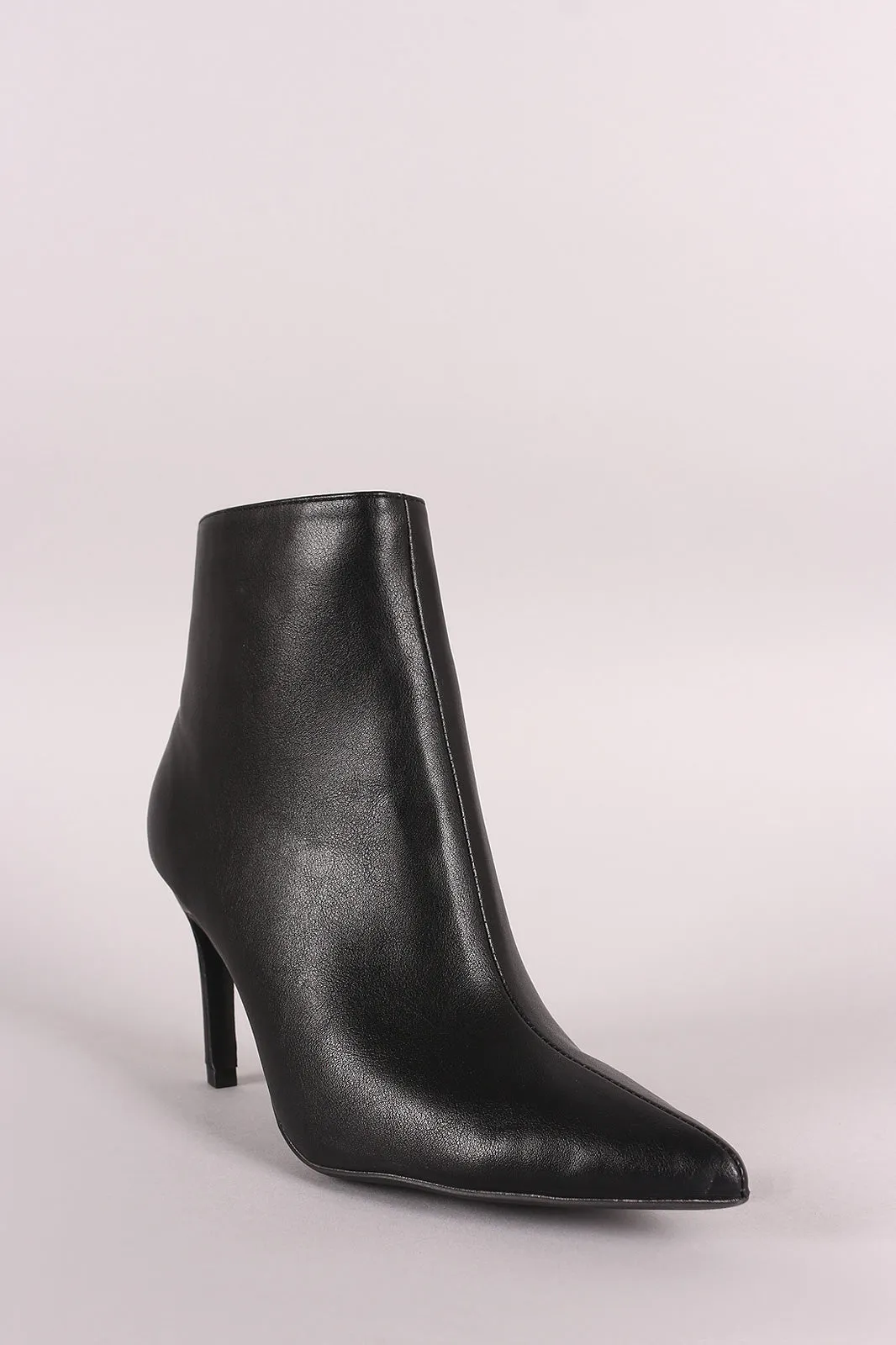 Qupid Vegan Leather Pointy Toe Kitten Heeled Booties