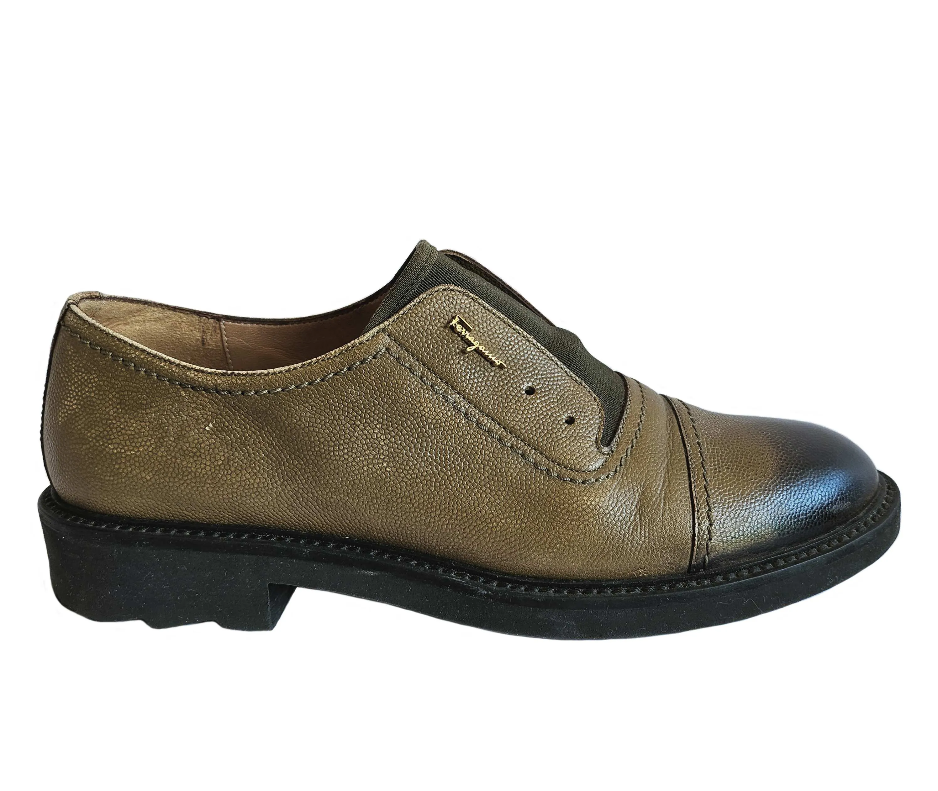 SALVATORE FERRAGAMO GREEN OMBRE DISTRESSED LEATHER OXFORDS (7)