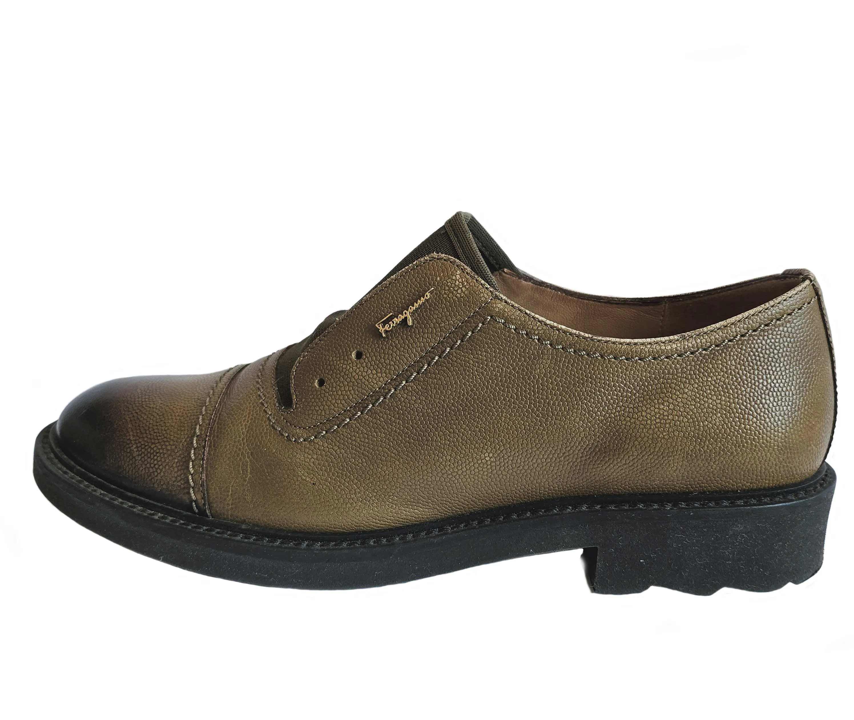 SALVATORE FERRAGAMO GREEN OMBRE DISTRESSED LEATHER OXFORDS (7)