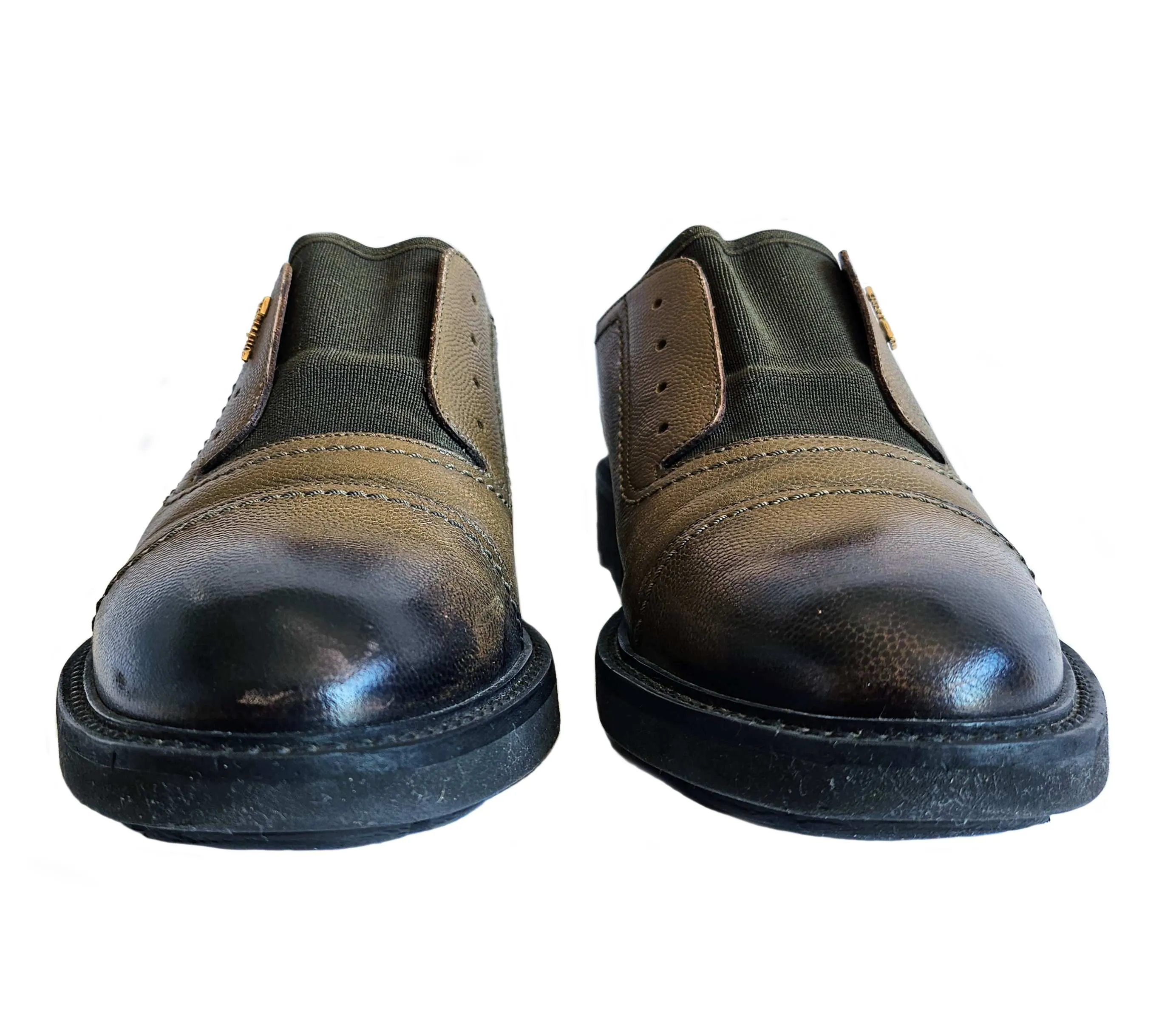 SALVATORE FERRAGAMO GREEN OMBRE DISTRESSED LEATHER OXFORDS (7)