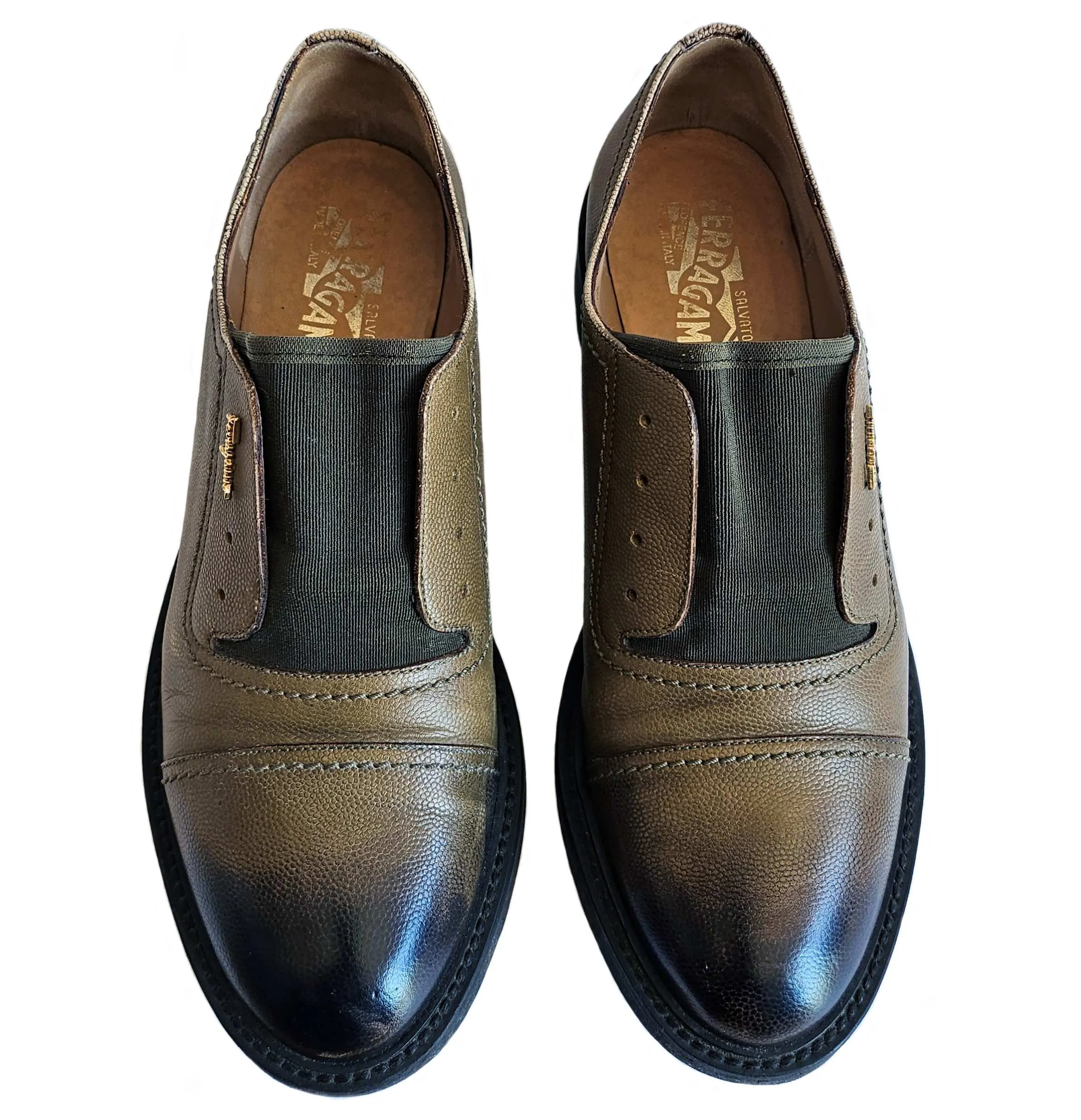 SALVATORE FERRAGAMO GREEN OMBRE DISTRESSED LEATHER OXFORDS (7)
