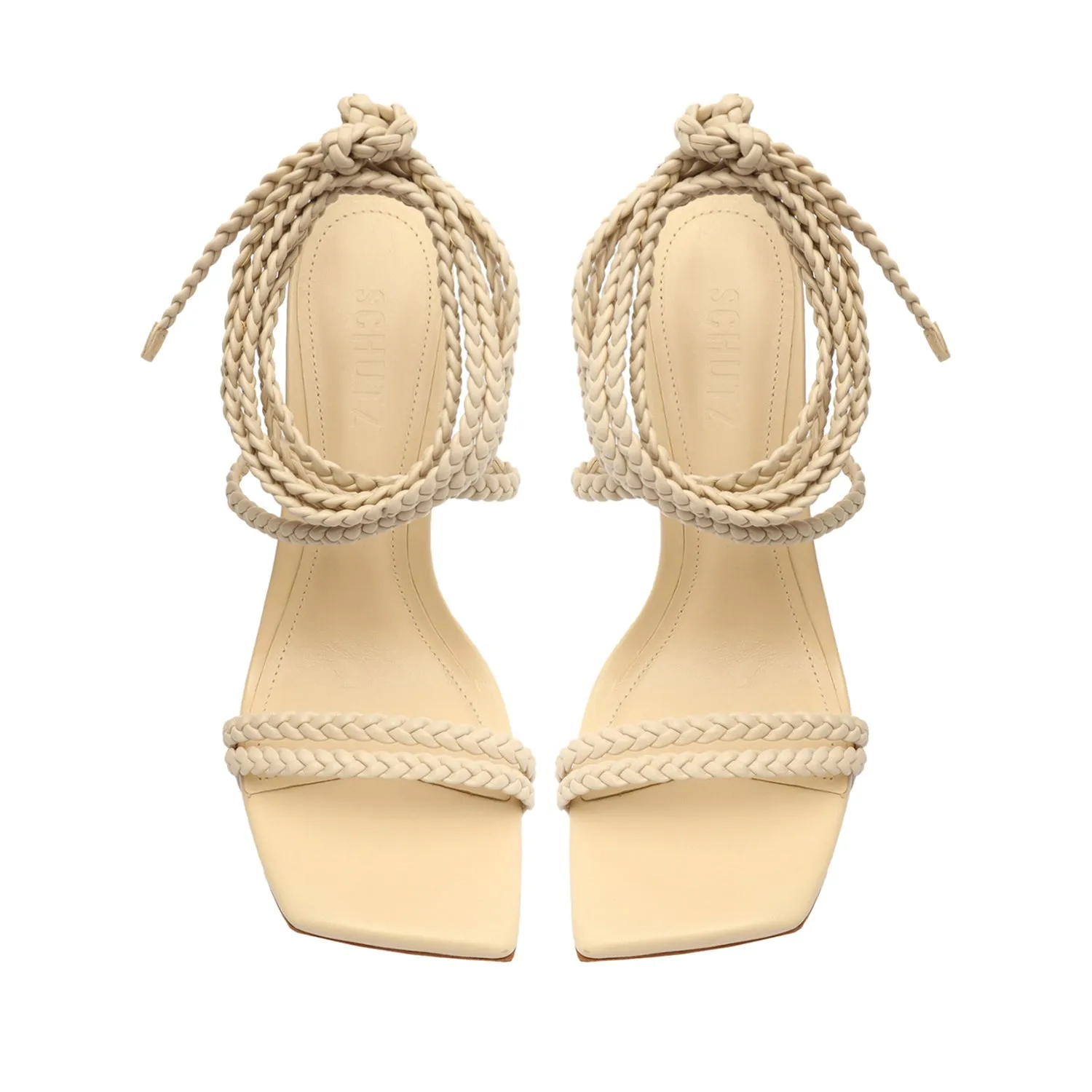 Schutz Jada Egg Shell Lace up Braided Multi Straps High Heel Stiletto Sandals