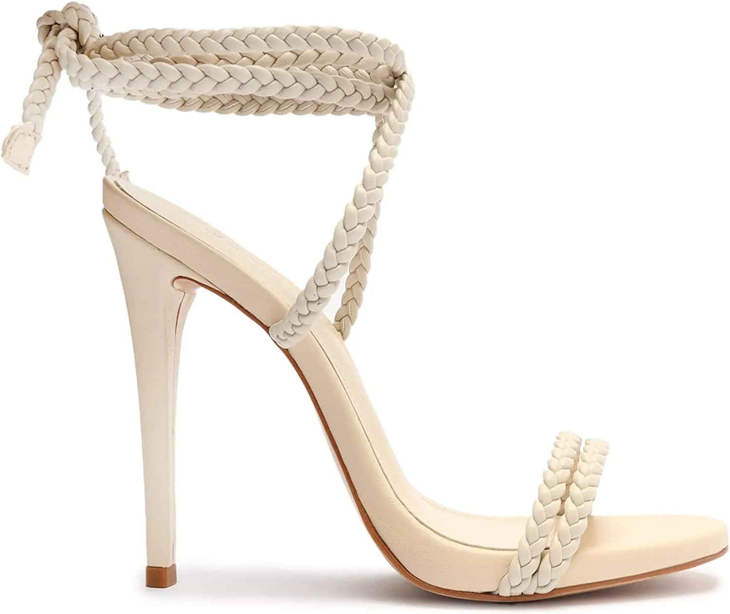 Schutz Jada Egg Shell Lace up Braided Multi Straps High Heel Stiletto Sandals