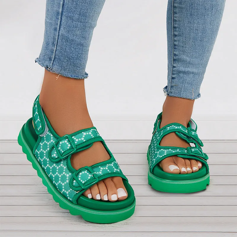 Sohiwoo  Women's Summer Casual Hook and Loop Ankle Strap Sandals Platform Heel Sandals