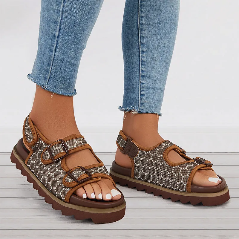 Sohiwoo  Women's Summer Casual Hook and Loop Ankle Strap Sandals Platform Heel Sandals