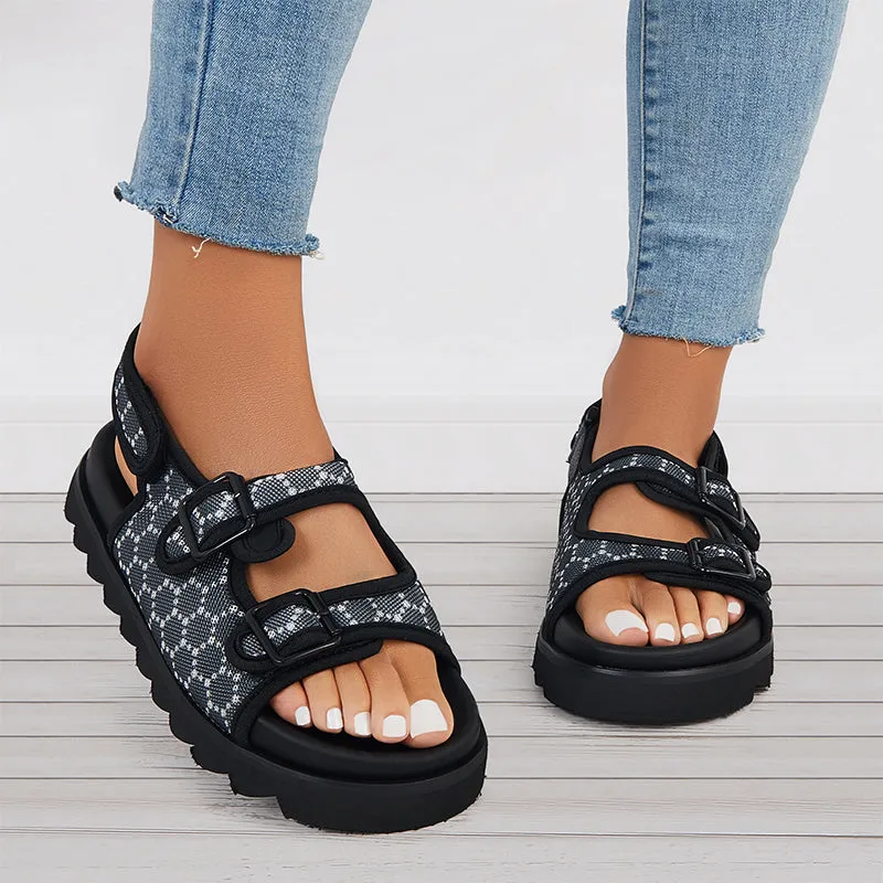 Sohiwoo  Women's Summer Casual Hook and Loop Ankle Strap Sandals Platform Heel Sandals