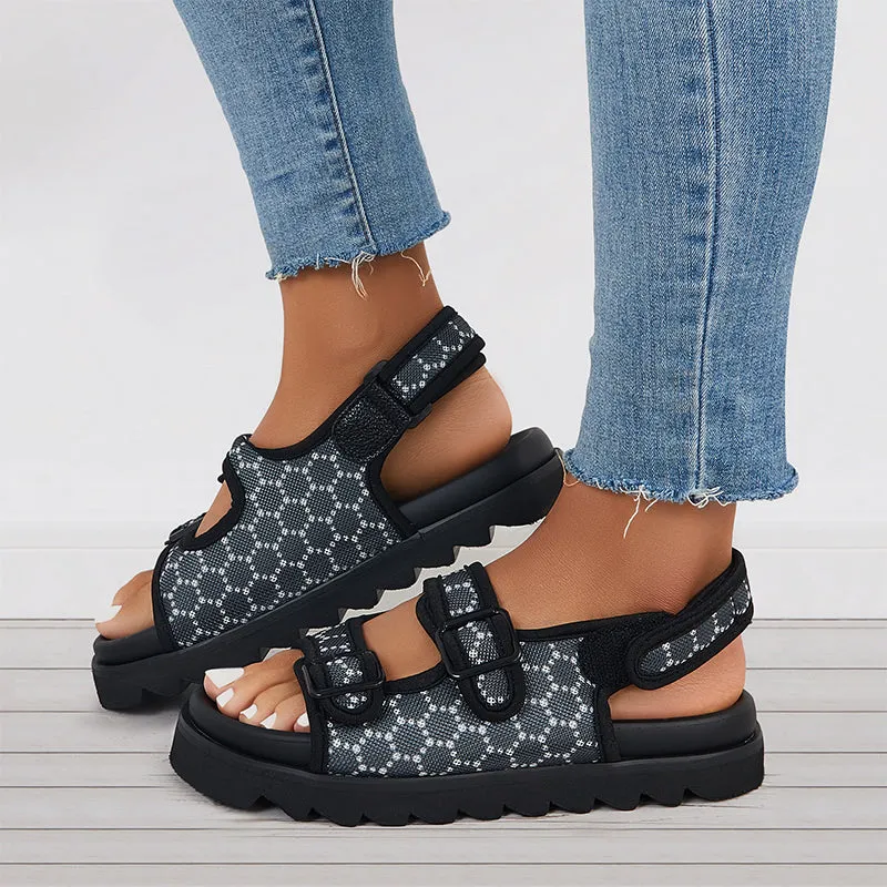 Sohiwoo  Women's Summer Casual Hook and Loop Ankle Strap Sandals Platform Heel Sandals