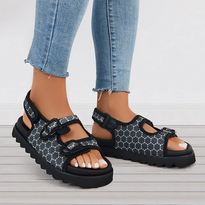 Sohiwoo  Women's Summer Casual Hook and Loop Ankle Strap Sandals Platform Heel Sandals