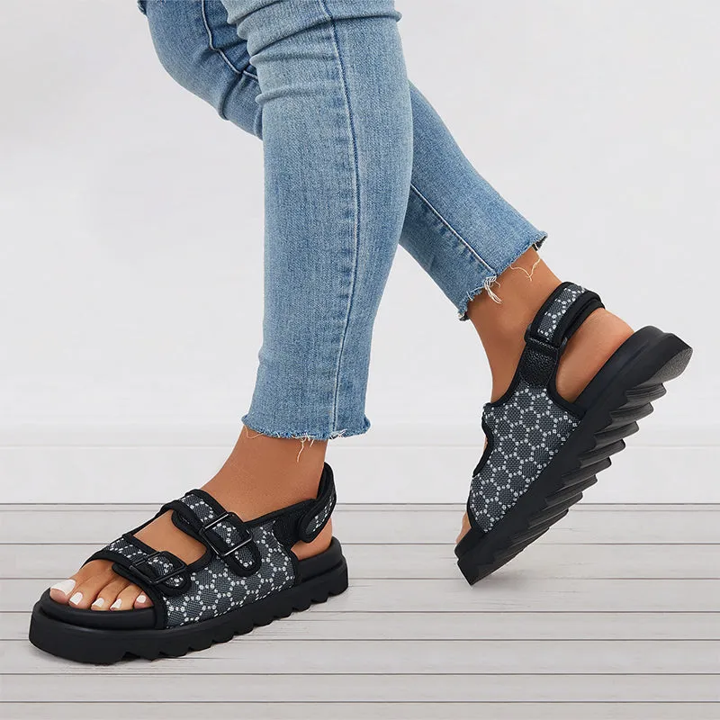Sohiwoo  Women's Summer Casual Hook and Loop Ankle Strap Sandals Platform Heel Sandals