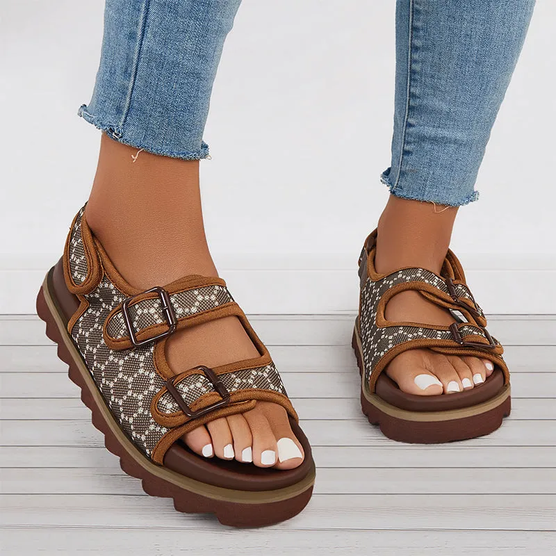 Sohiwoo  Women's Summer Casual Hook and Loop Ankle Strap Sandals Platform Heel Sandals