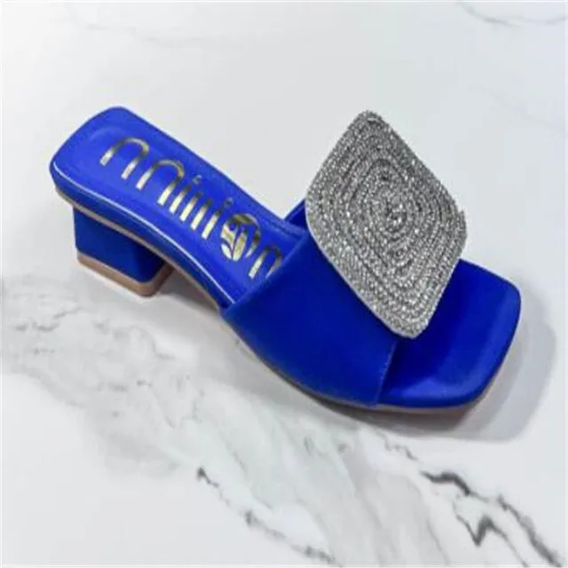 Square Rhinestones Decor Low Heel Women's Summer Slippers