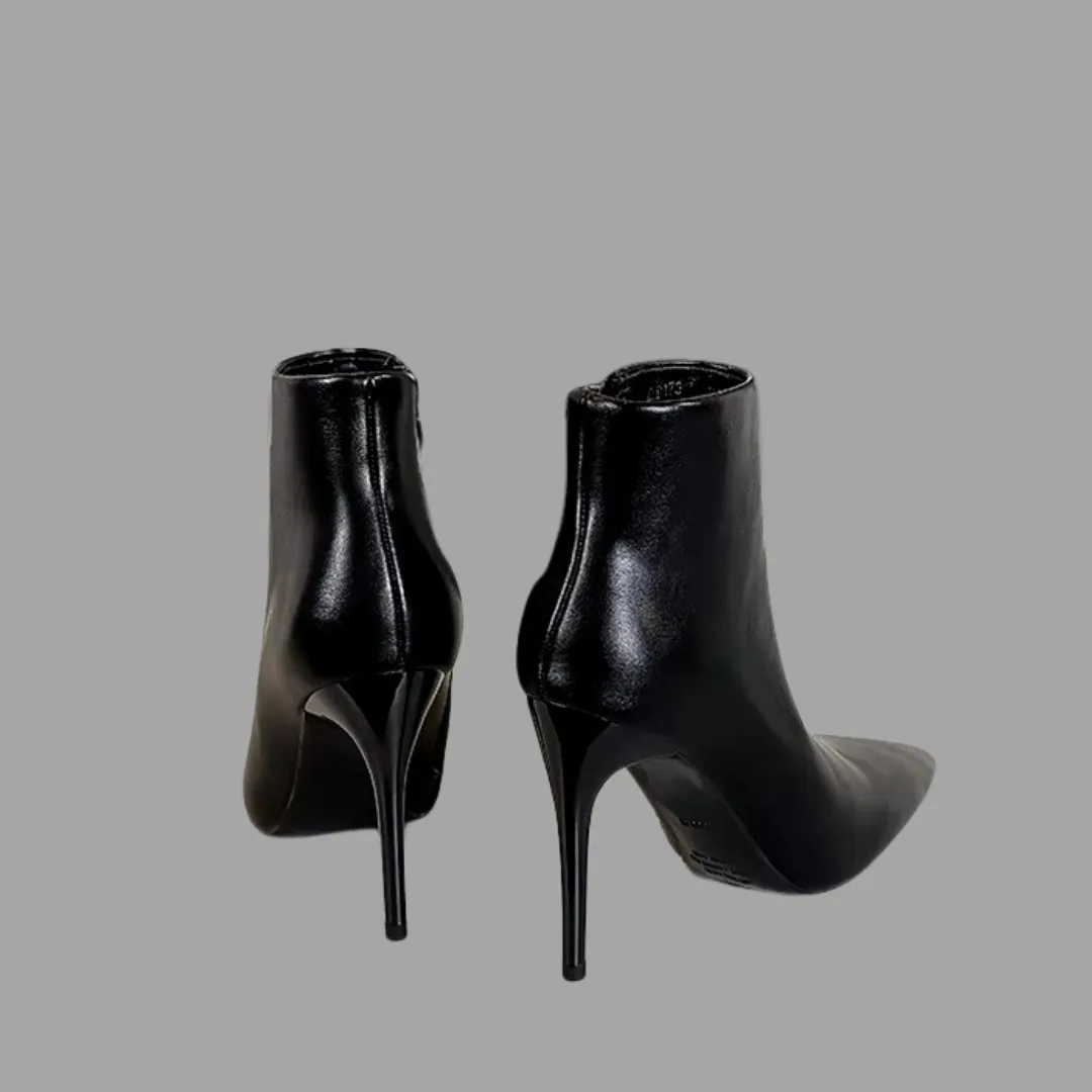 Stilleto Vegan Leather Ankle Boots - Black