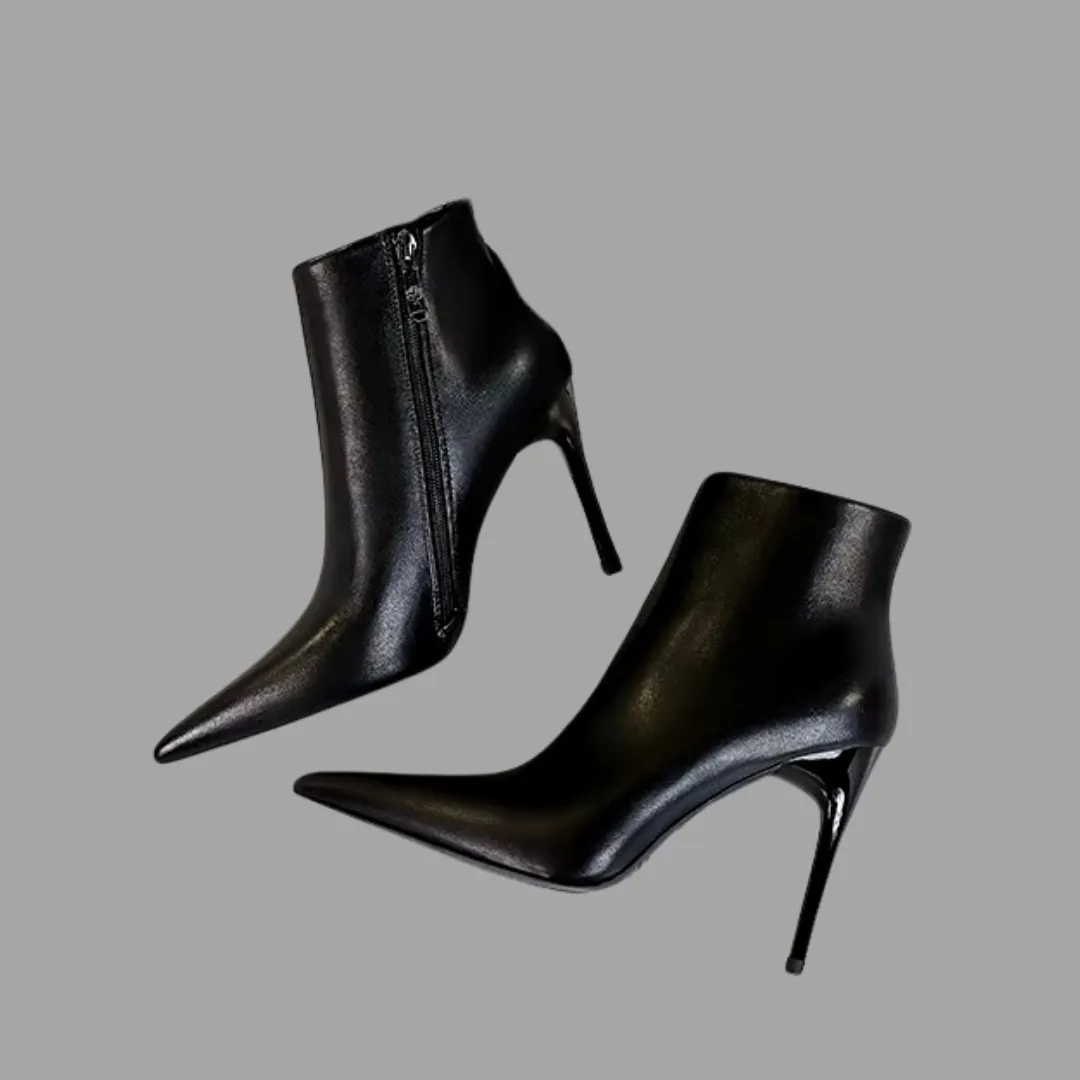 Stilleto Vegan Leather Ankle Boots - Black