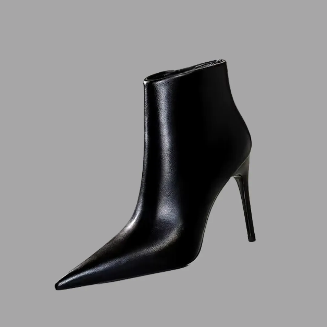Stilleto Vegan Leather Ankle Boots - Black