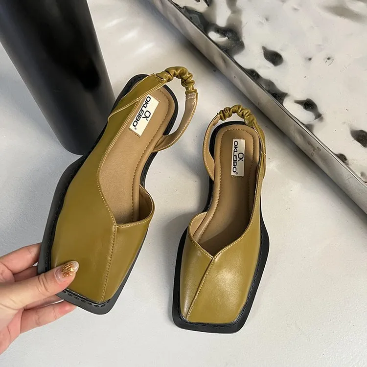 Summer Elegant Square Toe Elastic Band Flat Heel Sandals