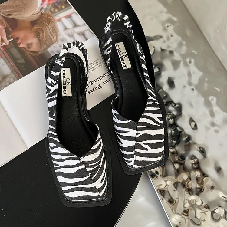 Summer Elegant Square Toe Elastic Band Flat Heel Sandals