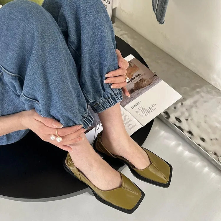 Summer Elegant Square Toe Elastic Band Flat Heel Sandals