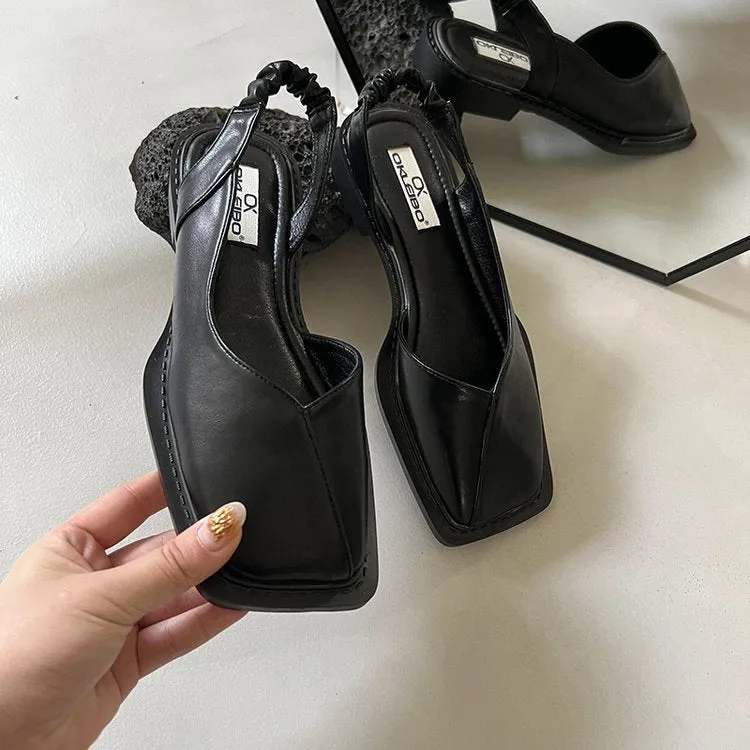 Summer Elegant Square Toe Elastic Band Flat Heel Sandals