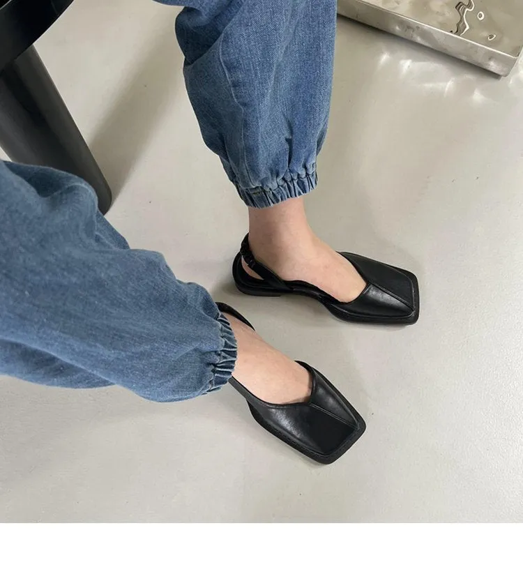 Summer Elegant Square Toe Elastic Band Flat Heel Sandals