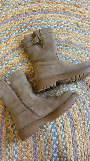Taupe Suede Biker Boots