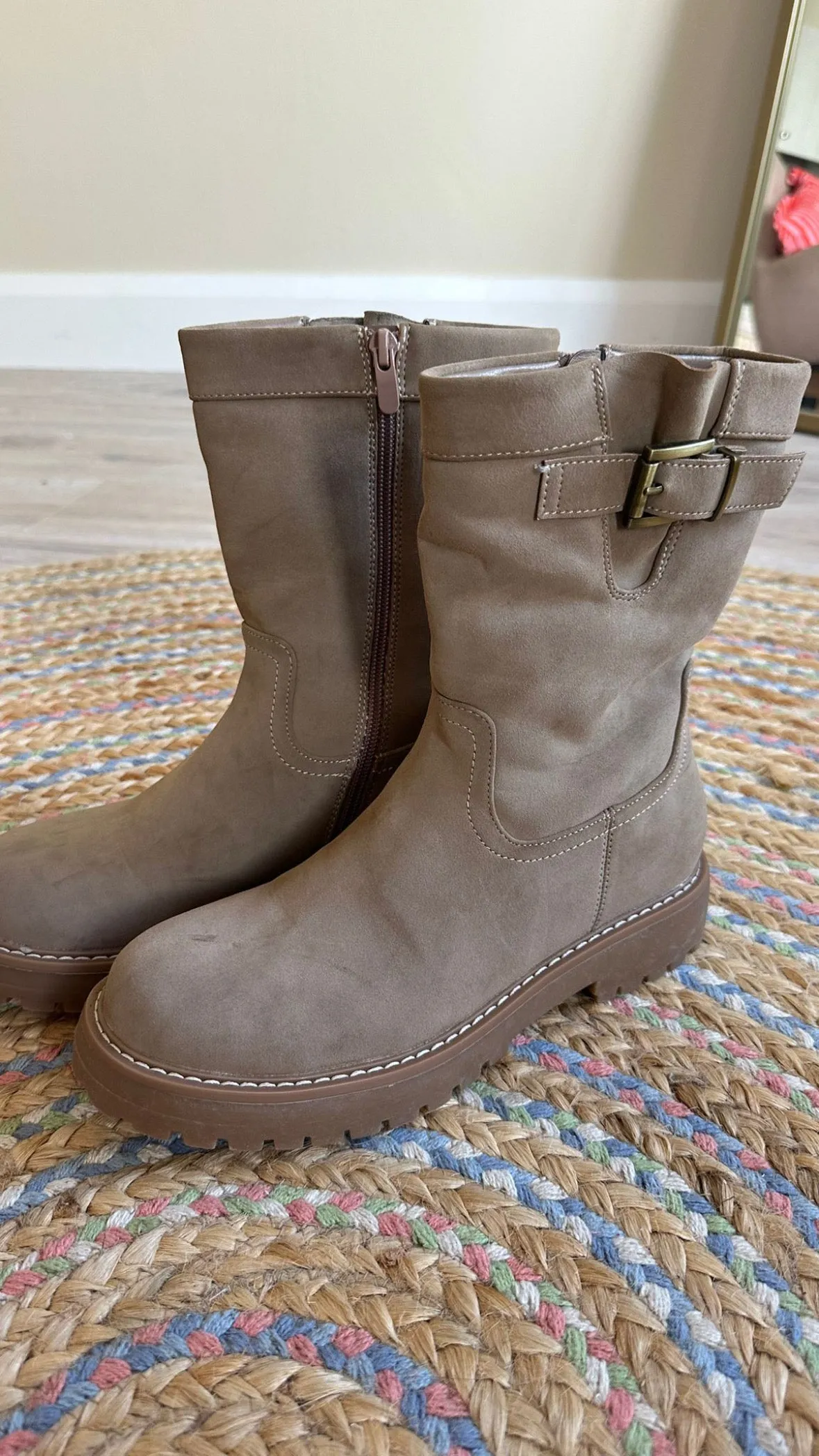 Taupe Suede Biker Boots