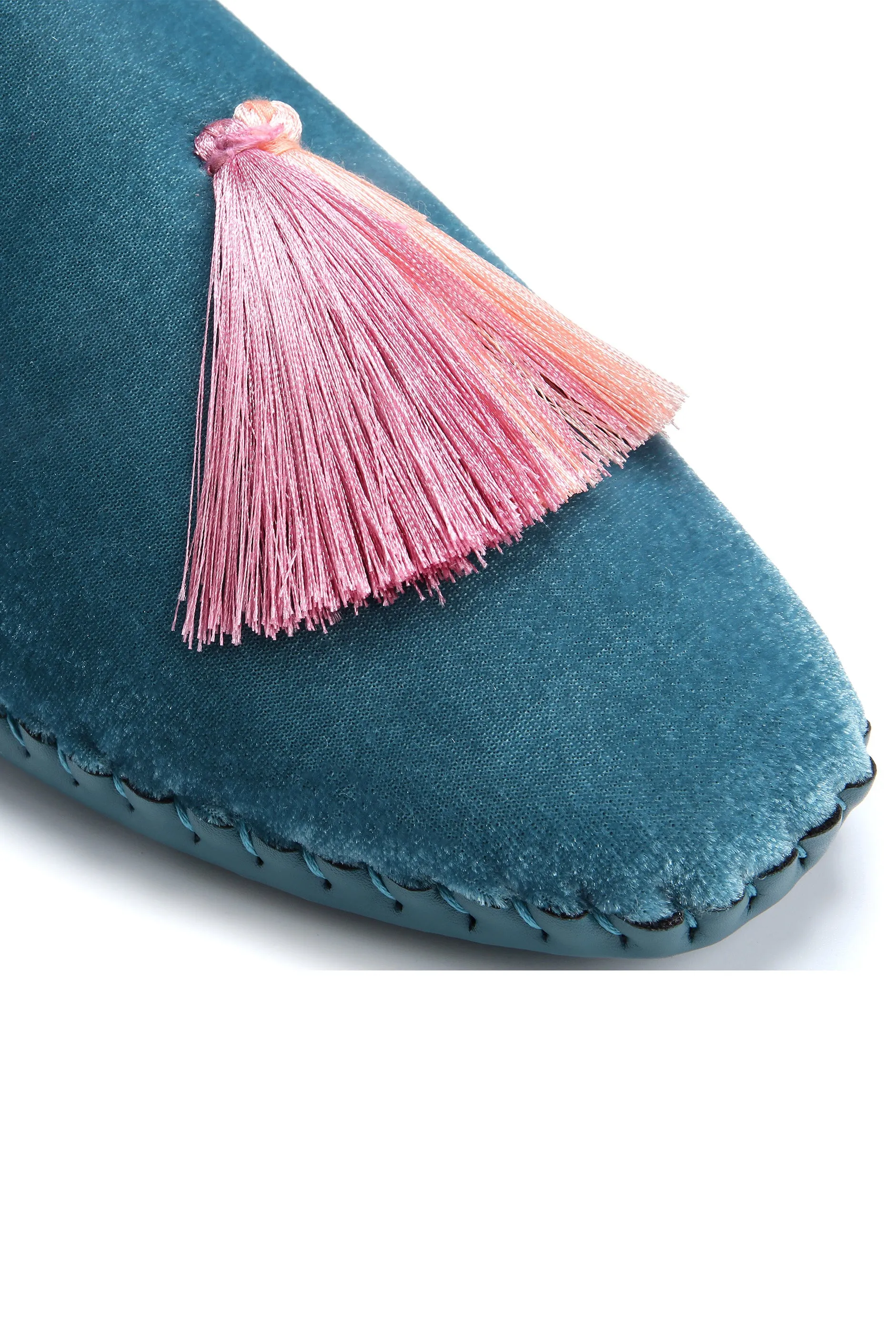 Women Classic Handmade Velvet Slippers - Peacock Blue