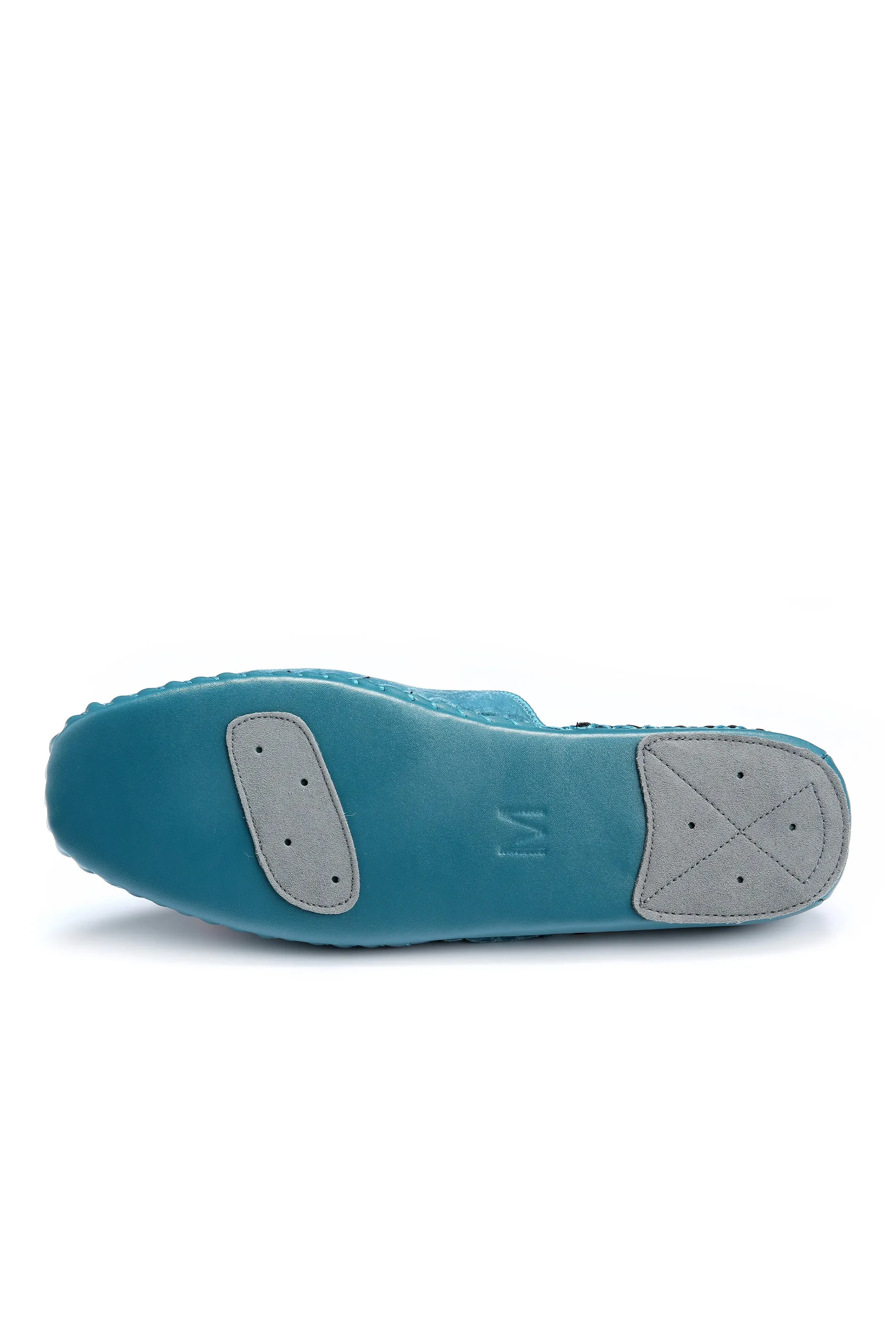 Women Classic Handmade Velvet Slippers - Peacock Blue
