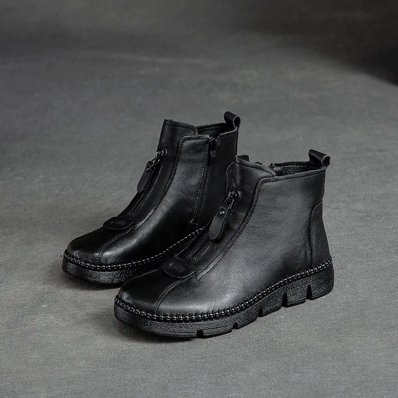 Women Retro Leather Minimalist Flat Casual Boots