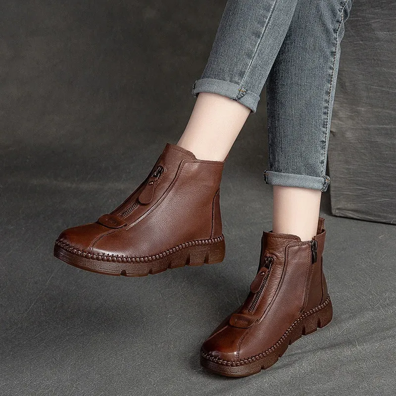 Women Retro Leather Minimalist Flat Casual Boots